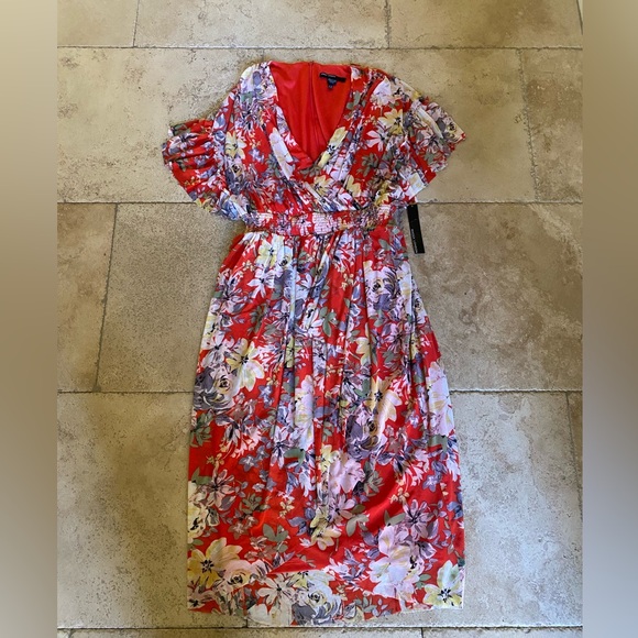 NWT Maggy London Red Floral Ruffle Bohemian Travel Tropical Hawaiian Dress 10 - Picture 2 of 8